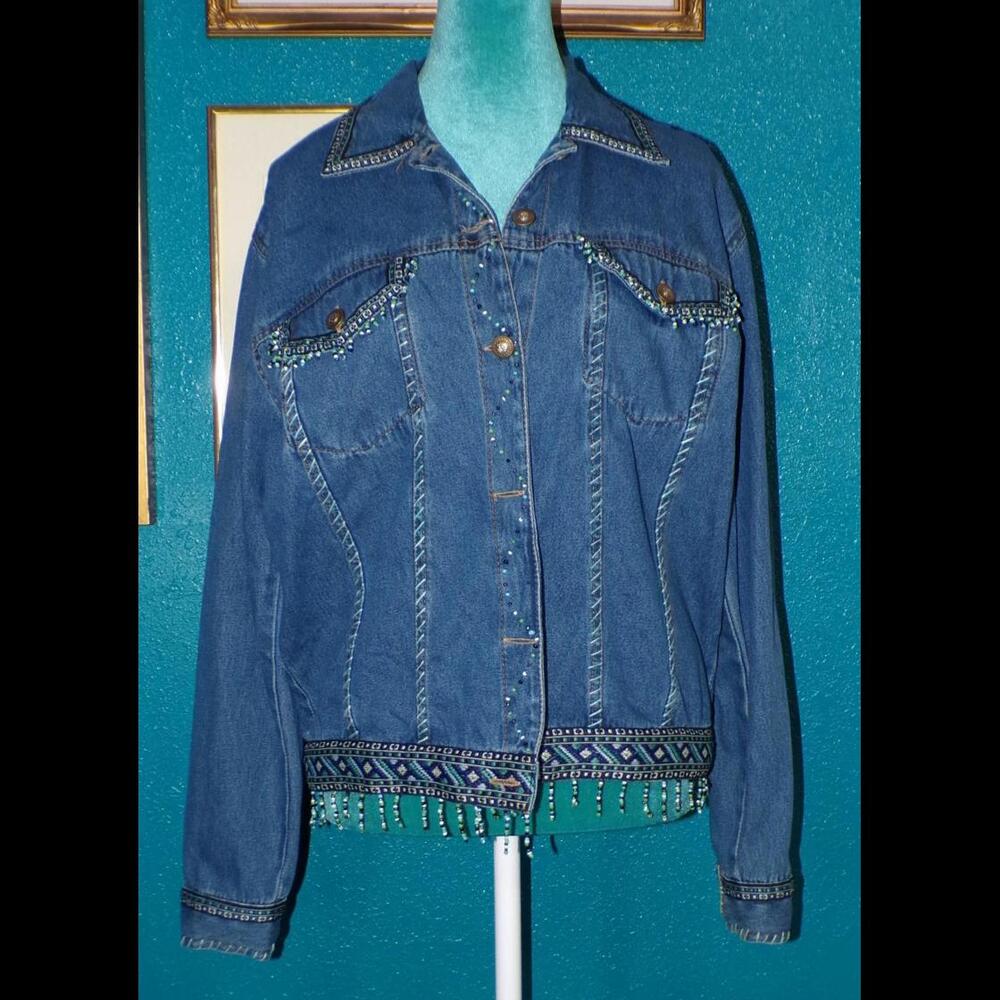 New Direction Vintage Beaded Denim Jacket - Medium